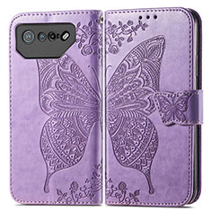 Coque Portefeuille Papillon Livre Cuir Etui Clapet pour Asus ROG Phone 7 Violet Clair