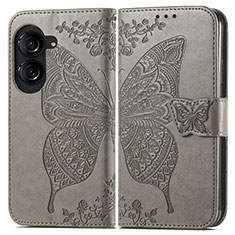 Coque Portefeuille Papillon Livre Cuir Etui Clapet pour Asus ZenFone 10 Gris