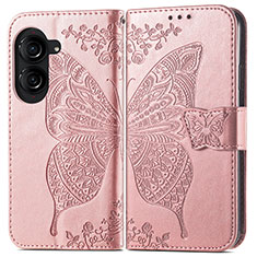 Coque Portefeuille Papillon Livre Cuir Etui Clapet pour Asus ZenFone 10 Or Rose