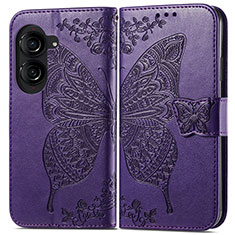 Coque Portefeuille Papillon Livre Cuir Etui Clapet pour Asus ZenFone 10 Violet