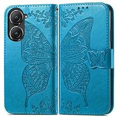 Coque Portefeuille Papillon Livre Cuir Etui Clapet pour Asus Zenfone 9 Bleu