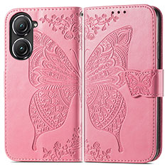 Coque Portefeuille Papillon Livre Cuir Etui Clapet pour Asus Zenfone 9 Rose Rouge