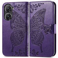 Coque Portefeuille Papillon Livre Cuir Etui Clapet pour Asus Zenfone 9 Violet