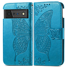 Coque Portefeuille Papillon Livre Cuir Etui Clapet pour Google Pixel 6 5G Bleu