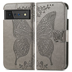 Coque Portefeuille Papillon Livre Cuir Etui Clapet pour Google Pixel 6 5G Gris