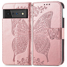 Coque Portefeuille Papillon Livre Cuir Etui Clapet pour Google Pixel 6 5G Or Rose