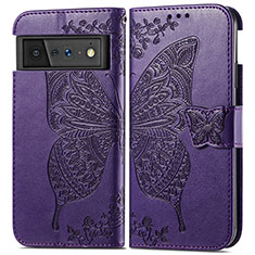 Coque Portefeuille Papillon Livre Cuir Etui Clapet pour Google Pixel 6 5G Violet