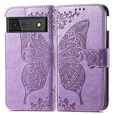 Coque Portefeuille Papillon Livre Cuir Etui Clapet pour Google Pixel 6 5G Violet Clair