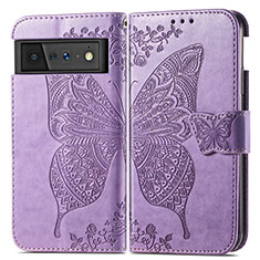 Coque Portefeuille Papillon Livre Cuir Etui Clapet pour Google Pixel 6 Pro 5G Violet Clair
