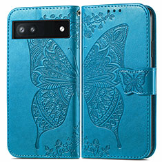 Coque Portefeuille Papillon Livre Cuir Etui Clapet pour Google Pixel 6a 5G Bleu