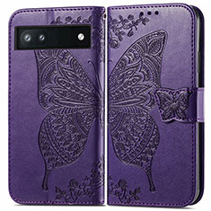 Coque Portefeuille Papillon Livre Cuir Etui Clapet pour Google Pixel 6a 5G Violet