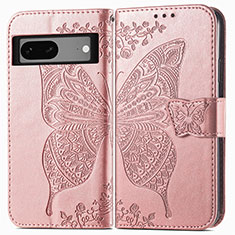 Coque Portefeuille Papillon Livre Cuir Etui Clapet pour Google Pixel 7 5G Or Rose