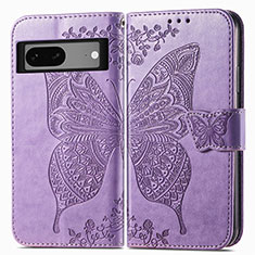 Coque Portefeuille Papillon Livre Cuir Etui Clapet pour Google Pixel 7 5G Violet Clair