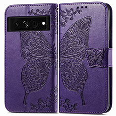 Coque Portefeuille Papillon Livre Cuir Etui Clapet pour Google Pixel 7 Pro 5G Violet