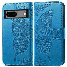 Coque Portefeuille Papillon Livre Cuir Etui Clapet pour Google Pixel 7a 5G Bleu