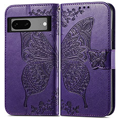 Coque Portefeuille Papillon Livre Cuir Etui Clapet pour Google Pixel 7a 5G Violet