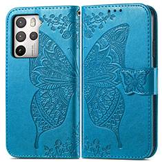 Coque Portefeuille Papillon Livre Cuir Etui Clapet pour HTC U23 5G Bleu