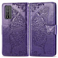 Coque Portefeuille Papillon Livre Cuir Etui Clapet pour Huawei Honor 10X Lite Violet