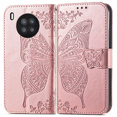 Coque Portefeuille Papillon Livre Cuir Etui Clapet pour Huawei Honor 50 Lite Or Rose