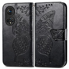 Coque Portefeuille Papillon Livre Cuir Etui Clapet pour Huawei Honor 50 Pro 5G Noir