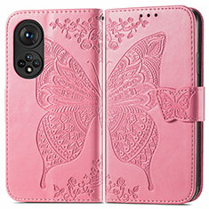 Coque Portefeuille Papillon Livre Cuir Etui Clapet pour Huawei Honor 50 Pro 5G Rose Rouge