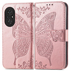 Coque Portefeuille Papillon Livre Cuir Etui Clapet pour Huawei Honor 50 SE 5G Or Rose