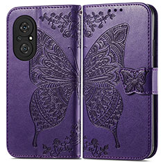 Coque Portefeuille Papillon Livre Cuir Etui Clapet pour Huawei Honor 50 SE 5G Violet