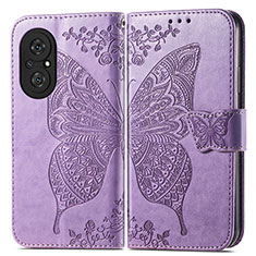 Coque Portefeuille Papillon Livre Cuir Etui Clapet pour Huawei Honor 50 SE 5G Violet Clair