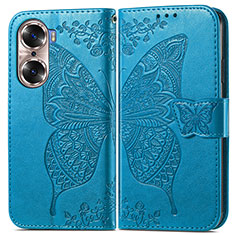 Coque Portefeuille Papillon Livre Cuir Etui Clapet pour Huawei Honor 60 5G Bleu