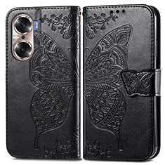 Coque Portefeuille Papillon Livre Cuir Etui Clapet pour Huawei Honor 60 5G Noir