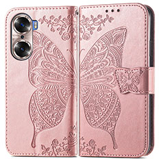 Coque Portefeuille Papillon Livre Cuir Etui Clapet pour Huawei Honor 60 Pro 5G Or Rose