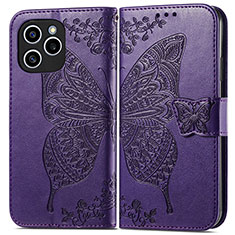 Coque Portefeuille Papillon Livre Cuir Etui Clapet pour Huawei Honor 60 SE 5G Violet