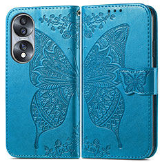 Coque Portefeuille Papillon Livre Cuir Etui Clapet pour Huawei Honor 70 5G Bleu