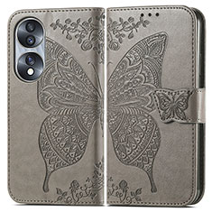 Coque Portefeuille Papillon Livre Cuir Etui Clapet pour Huawei Honor 70 5G Gris