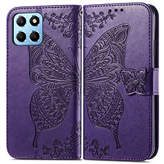 Coque Portefeuille Papillon Livre Cuir Etui Clapet pour Huawei Honor 70 Lite 5G Violet