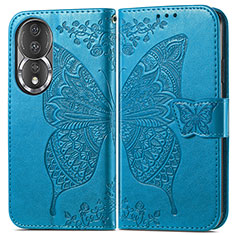 Coque Portefeuille Papillon Livre Cuir Etui Clapet pour Huawei Honor 80 5G Bleu