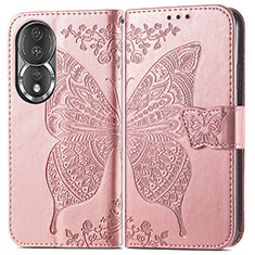 Coque Portefeuille Papillon Livre Cuir Etui Clapet pour Huawei Honor 80 5G Or Rose