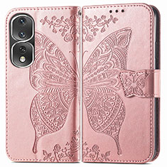 Coque Portefeuille Papillon Livre Cuir Etui Clapet pour Huawei Honor 80 Pro 5G Or Rose