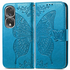 Coque Portefeuille Papillon Livre Cuir Etui Clapet pour Huawei Honor 80 Pro Flat 5G Bleu