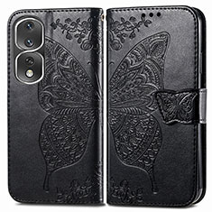 Coque Portefeuille Papillon Livre Cuir Etui Clapet pour Huawei Honor 80 Pro Flat 5G Noir