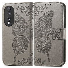 Coque Portefeuille Papillon Livre Cuir Etui Clapet pour Huawei Honor 90 5G Gris