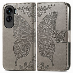 Coque Portefeuille Papillon Livre Cuir Etui Clapet pour Huawei Honor 90 Lite 5G Gris