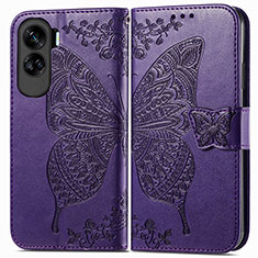 Coque Portefeuille Papillon Livre Cuir Etui Clapet pour Huawei Honor 90 Lite 5G Violet