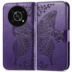 Coque Portefeuille Papillon Livre Cuir Etui Clapet pour Huawei Honor Magic4 Lite 5G Violet