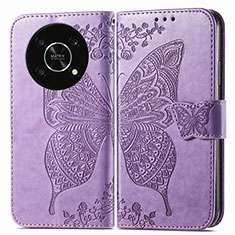 Coque Portefeuille Papillon Livre Cuir Etui Clapet pour Huawei Honor Magic4 Lite 5G Violet Clair