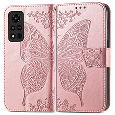 Coque Portefeuille Papillon Livre Cuir Etui Clapet pour Huawei Honor V40 5G Or Rose