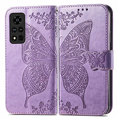 Coque Portefeuille Papillon Livre Cuir Etui Clapet pour Huawei Honor V40 5G Violet Clair