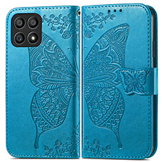 Coque Portefeuille Papillon Livre Cuir Etui Clapet pour Huawei Honor X30i Bleu