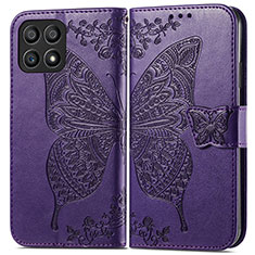 Coque Portefeuille Papillon Livre Cuir Etui Clapet pour Huawei Honor X30i Violet