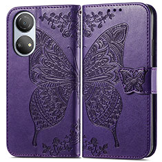 Coque Portefeuille Papillon Livre Cuir Etui Clapet pour Huawei Honor X7 Violet